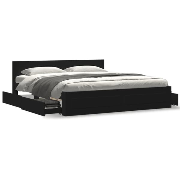 vidaXL sengeramme med sengegavl 180x200 cm konstrueret træ sort