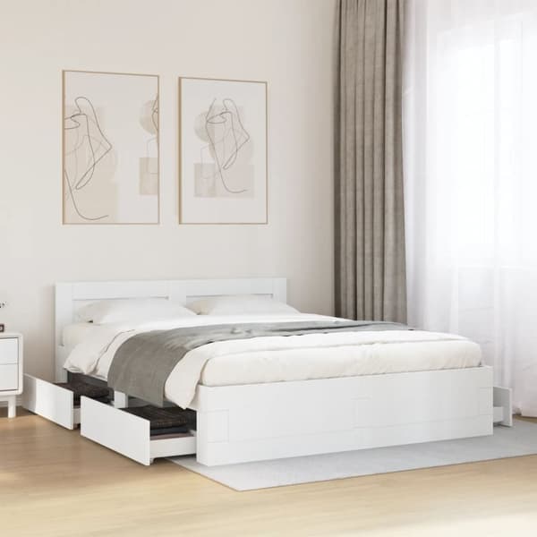 vidaXL sengeramme med sengegavl 160x200 cm konstrueret træ hvid