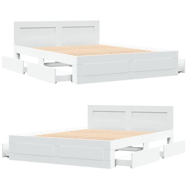 vidaXL sengeramme med sengegavl 160x200 cm konstrueret træ hvid
