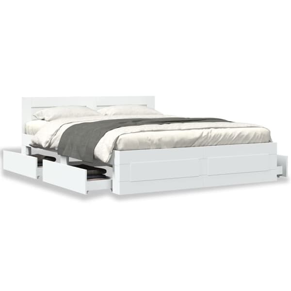 vidaXL sengeramme med sengegavl 160x200 cm konstrueret træ hvid