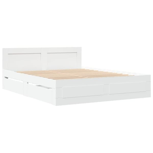 vidaXL sengeramme med sengegavl 160x200 cm konstrueret træ hvid