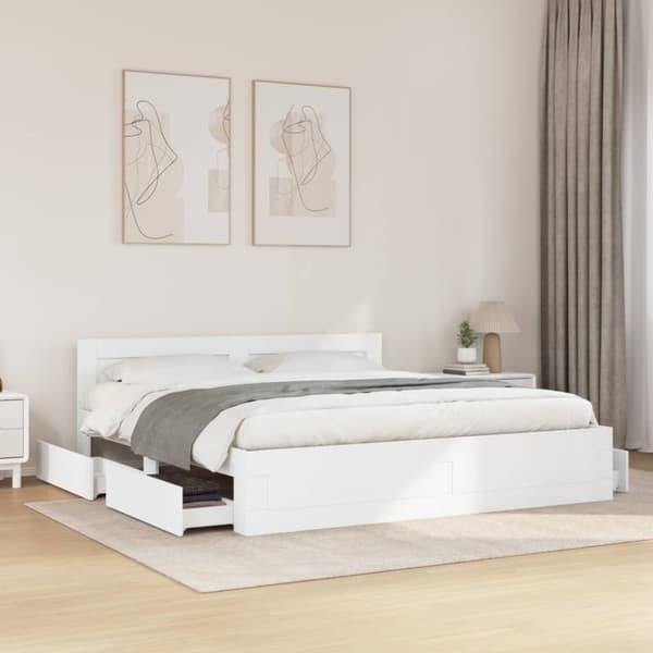 vidaXL sengeramme med sengegavl 200x200 cm konstrueret træ hvid