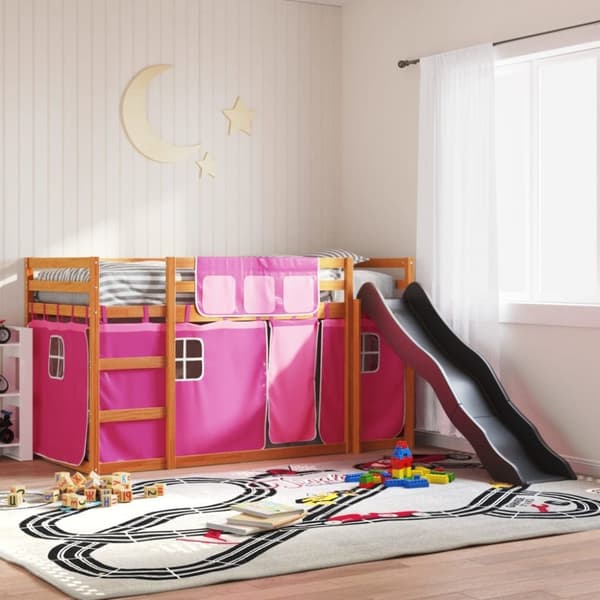 vidaXL Kerrossänky liukumäellä ja verhoilla pinkki 90x200 cm