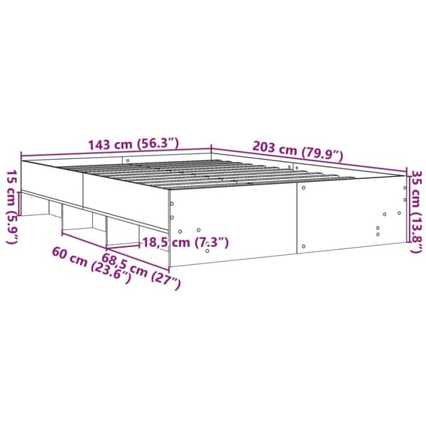 vidaXL Sengeramme grå sonoma 140x200 cm konstruert tre