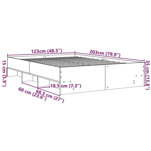 vidaXL Sengeramme uten madrass røkt eik 120x200 cm konstruert tre