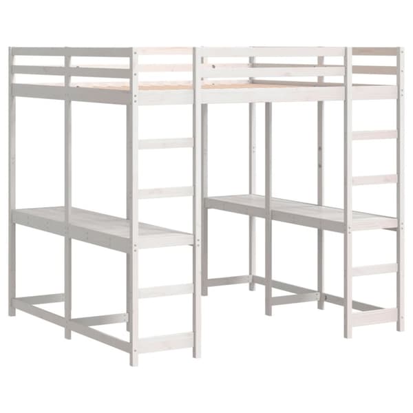 vidaXL højseng med skrivebord 180x200 cm massivt fyrretræ hvid