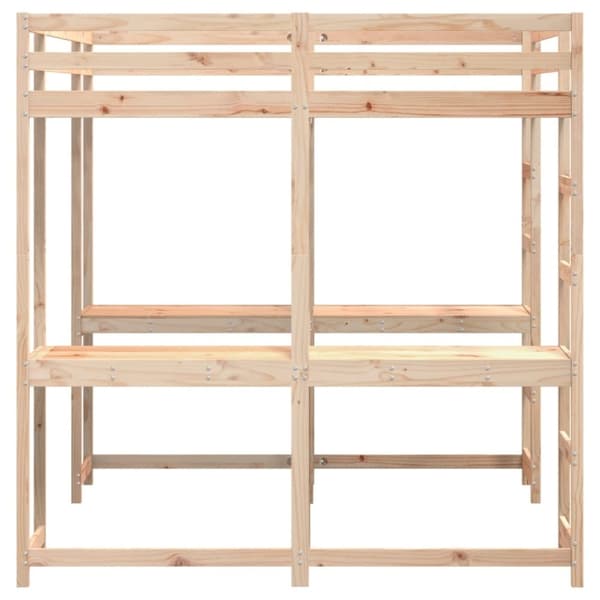 vidaXL højseng med skrivebord 160x200 cm massivt fyrretræ