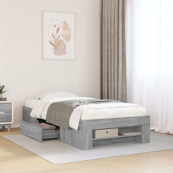 vidaXL Sängynrunko harmaa Sonoma 90x200 cm tekninen puu