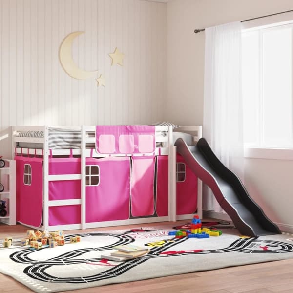 vidaXL Kerrossänky liukumäellä ja verhoilla pinkki 90x200 cm