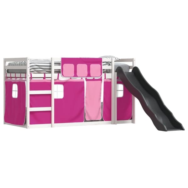 vidaXL Kerrossänky liukumäellä ja verhoilla pinkki 90x200 cm