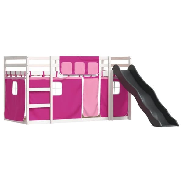 vidaXL Kerrossänky liukumäellä ja verhoilla pinkki 90x200 cm