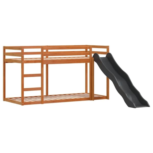 vidaXL Våningssäng rutschkana&stege vaxad brun 90x200 cm massiv furu