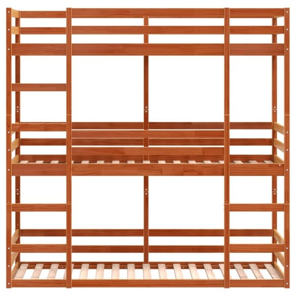 vidaXL Våningssäng 3 våningar vaxad brun 80x200 cm massiv furu