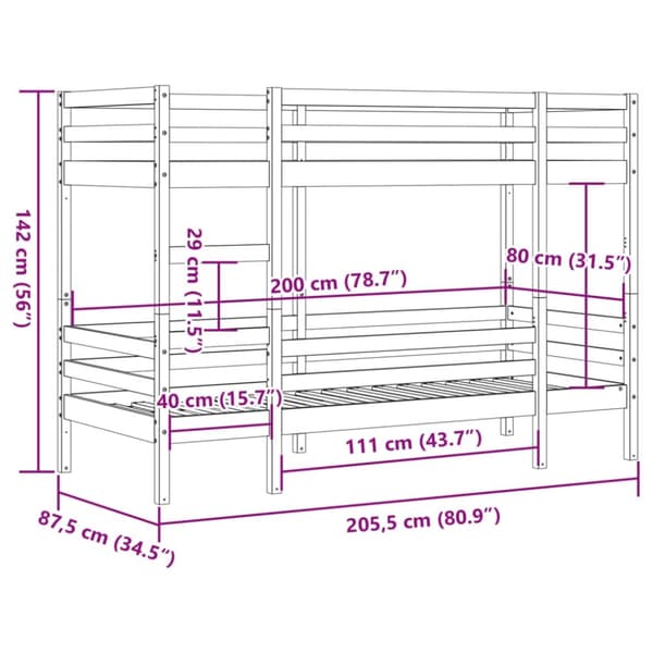 vidaXL køjeseng 80x200 cm massivt fyrretræ hvid