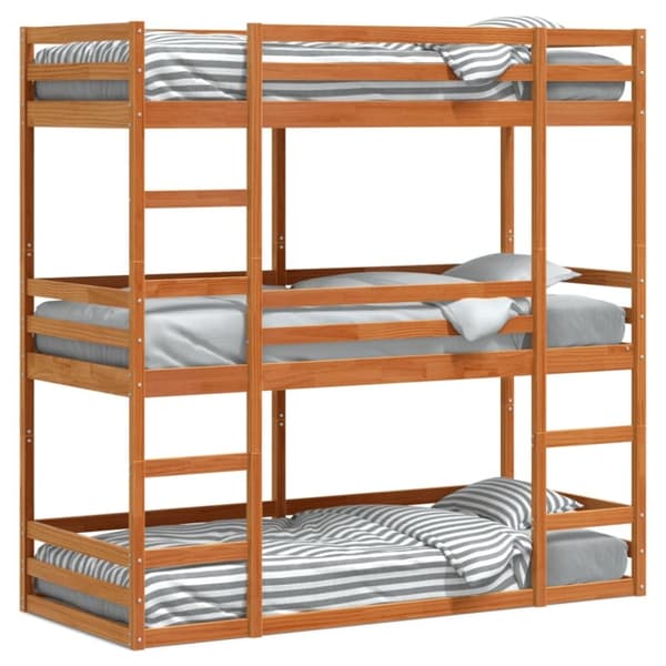 vidaXL Trippel køyeseng voksbrun 90x190 cm heltre furu