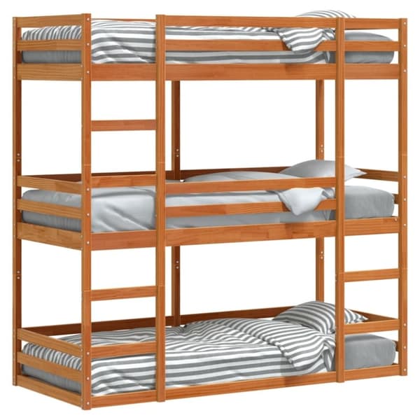 vidaXL Våningssäng 3 våningar vaxad brun 75x190 cm massiv furu