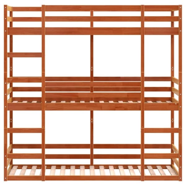 vidaXL Våningssäng 3 våningar vaxad brun 75x190 cm massiv furu