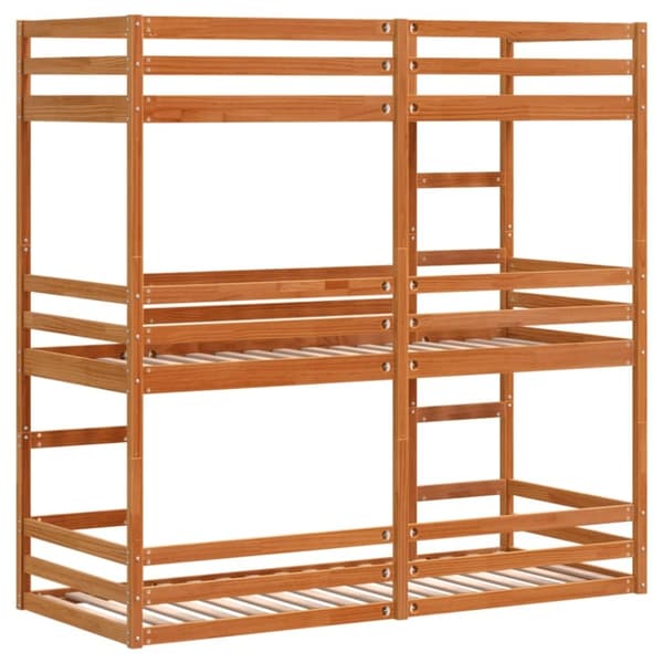 vidaXL Våningssäng 3 våningar vaxad brun 75x190 cm massiv furu