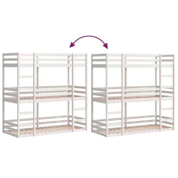 vidaXL tredobbelt køjeseng 90x190 cm massivt fyrretræ hvid