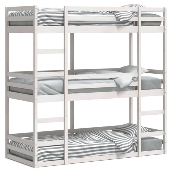 vidaXL tredobbelt køjeseng 90x190 cm massivt fyrretræ hvid