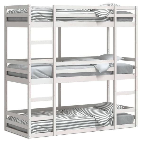 vidaXL tredobbelt køjeseng 75x190 cm massivt fyrretræ hvid