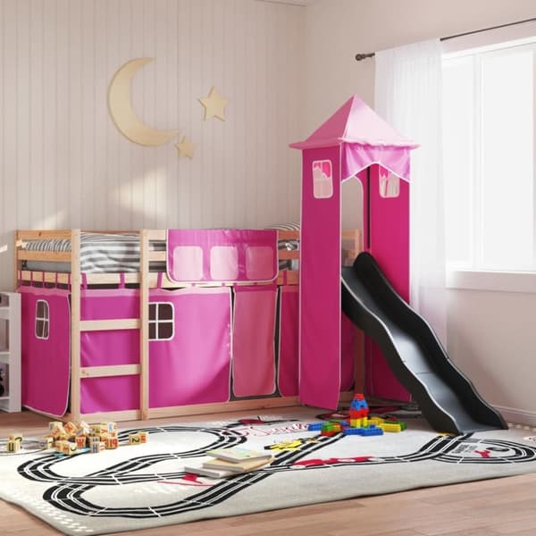 vidaXL Kerrossänky liukumäellä ja verhoilla pinkki 90x200 cm