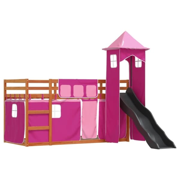 vidaXL Kerrossänky liukumäellä ja verhoilla pinkki 90x200 cm