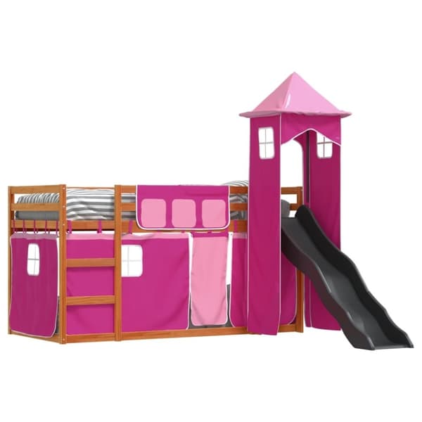 vidaXL Kerrossänky liukumäellä ja verhoilla pinkki 90x200 cm