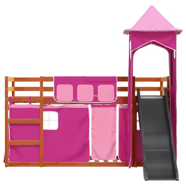 vidaXL Kerrossänky liukumäellä ja verhoilla pinkki 90x200 cm