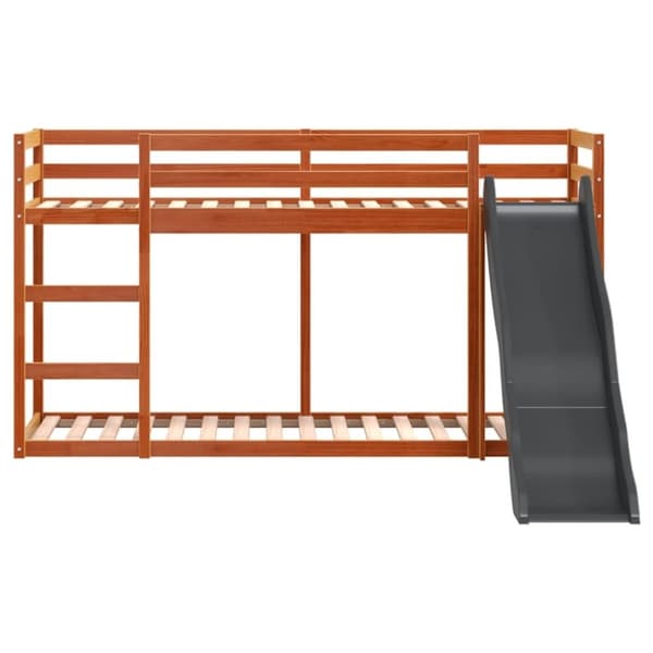 vidaXL Våningssäng rutschkana&stege vaxad brun 90x190 cm massiv furu