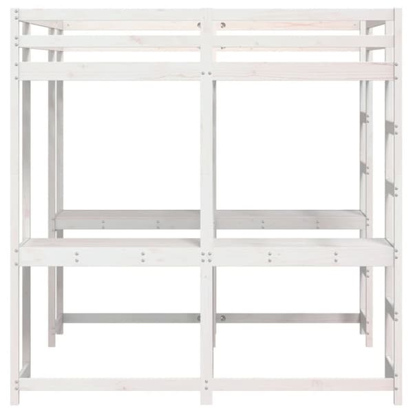 vidaXL Køyeseng med skrivebord og stige hvit 160x200 cm heltre furu