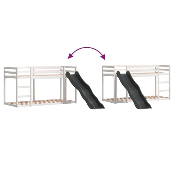 vidaXL Våningssäng rutschkana&stege vit 90x200 cm massiv furu