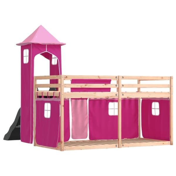 vidaXL Kerrossänky liukumäellä ja verhoilla pinkki 80x200 cm