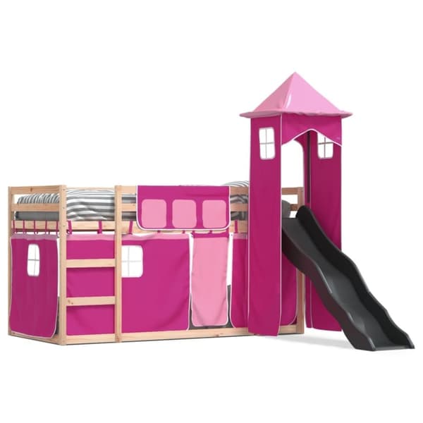 vidaXL Kerrossänky liukumäellä ja verhoilla pinkki 80x200 cm