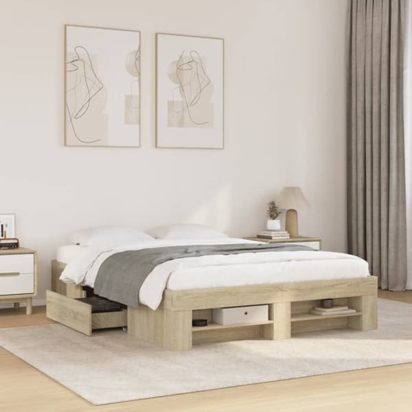 vidaXL Sengeramme sonoma eik 135x190 cm konstruert tre
