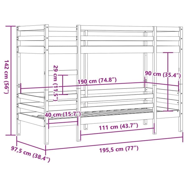 vidaXL Køyeseng voksbrun 90x190 cm heltre furu
