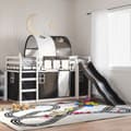 Miniatyrbillede 4 af 11: vidaXL køjeseng med rutsjebane og forhæng 80x200 cm hvid og sort