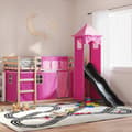 Pikkukuva 4 / 11: vidaXL Kerrossänky liukumäellä ja verhoilla pinkki 90x190 cm