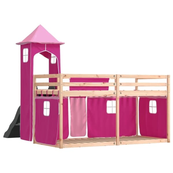vidaXL Kerrossänky liukumäellä ja verhoilla pinkki 90x190 cm