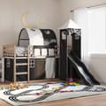 Miniatyrbillede 4 af 11: vidaXL køjeseng med rutsjebane og forhæng 90x190 cm hvid og sort