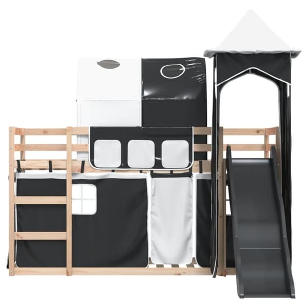 vidaXL køjeseng med rutsjebane og forhæng 90x190 cm hvid og sort