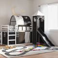 Miniatyrbillede 2 af 11: vidaXL køjeseng med rutsjebane og forhæng 80x200 cm hvid og sort