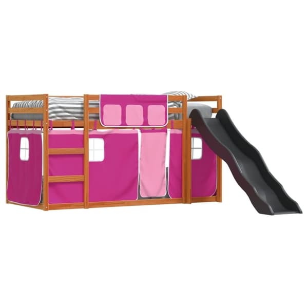 vidaXL Kerrossänky liukumäellä ja verhoilla pinkki 90x190 cm