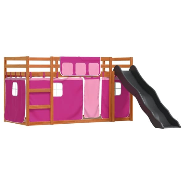 vidaXL Kerrossänky liukumäellä ja verhoilla pinkki 90x190 cm