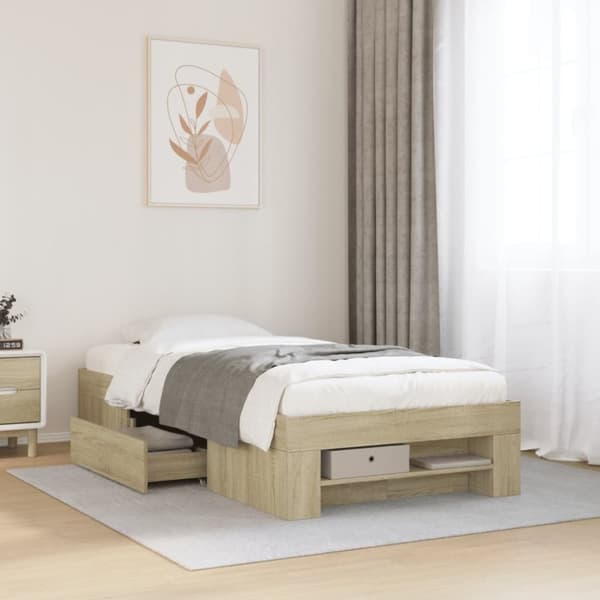 vidaXL Sengeramme uten madrass sonoma eik 90x200 cm konstruert tre
