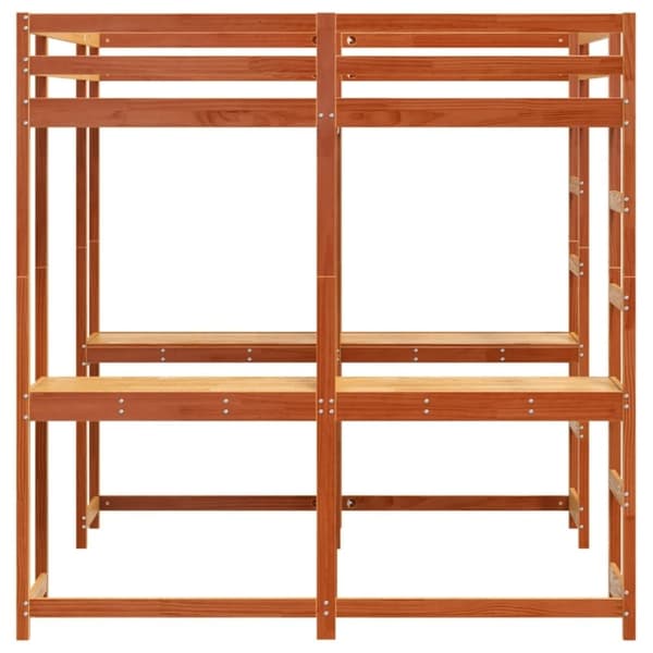 vidaXL Køyeseng med skrivebord og stige voksbrun 180x200cm heltre furu