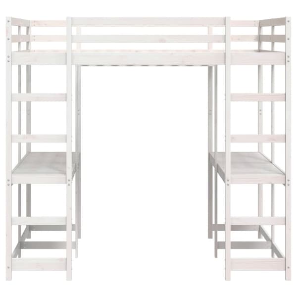 vidaXL højseng med skrivebord 160x200 cm massivt fyrretræ hvid