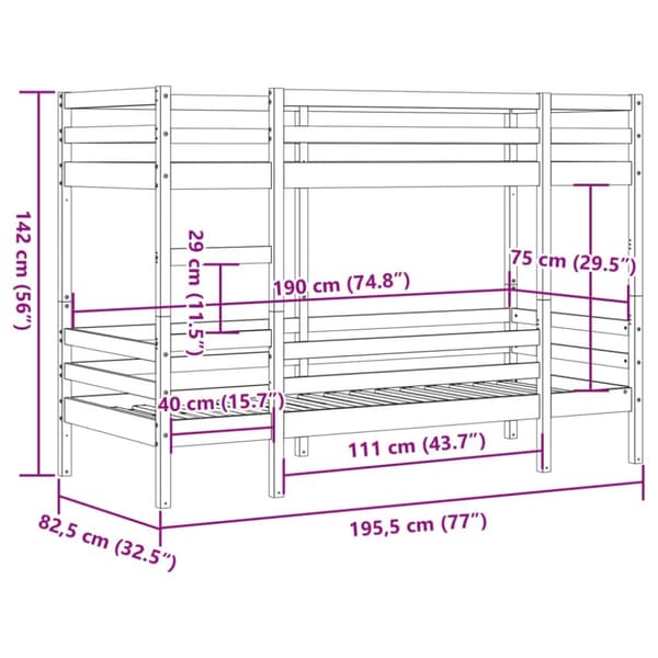 vidaXL Køyeseng hvit 75x190 cm heltre furu