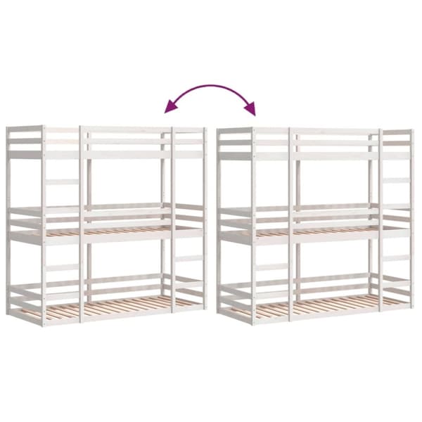 vidaXL tredobbelt køjeseng 80x200 cm massivt fyrretræ hvid