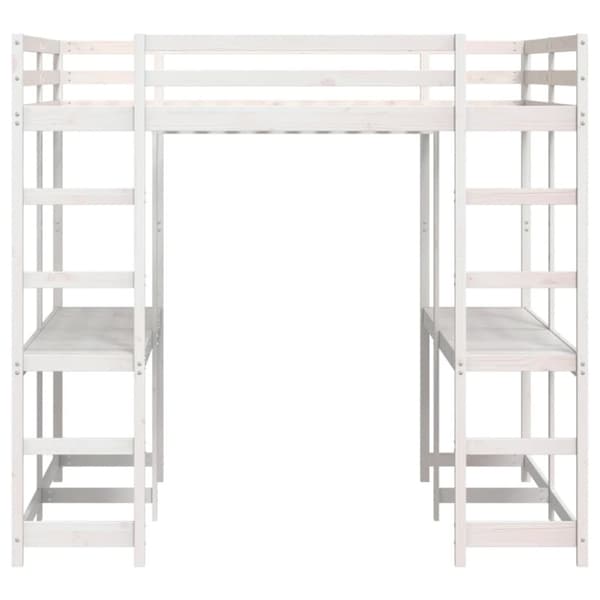 vidaXL Køyeseng med skrivebord og stige hvit 200x200 cm heltre furu